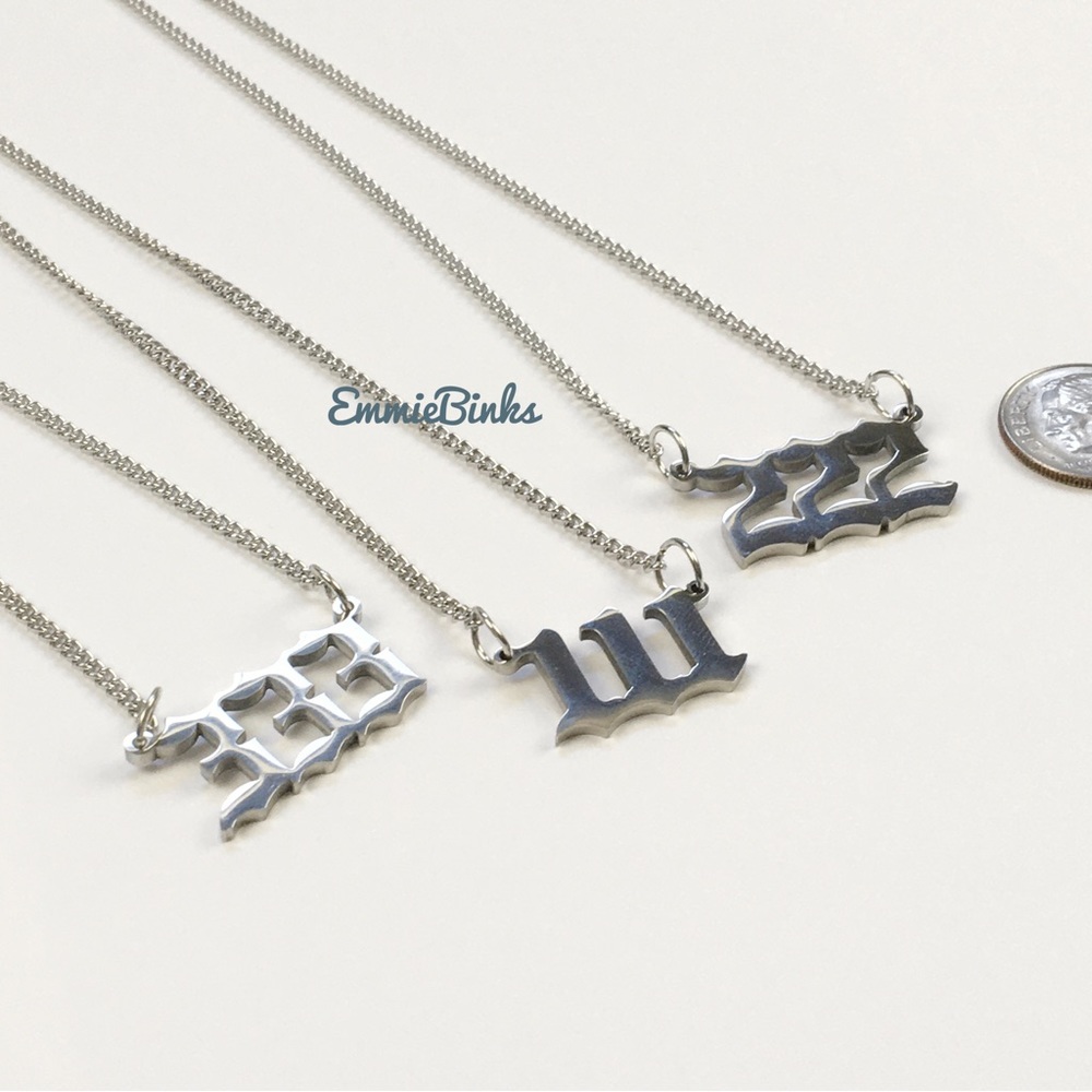 💥3for$28 New Angel Number Silver Stainless Steel Pendant Necklace 111 222 333 - Picture 11 of 15